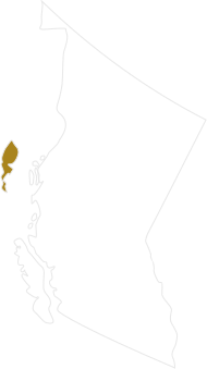 A map showing the location of the Haida territory: an island on the western coast of B.C. called Haida Gwaii