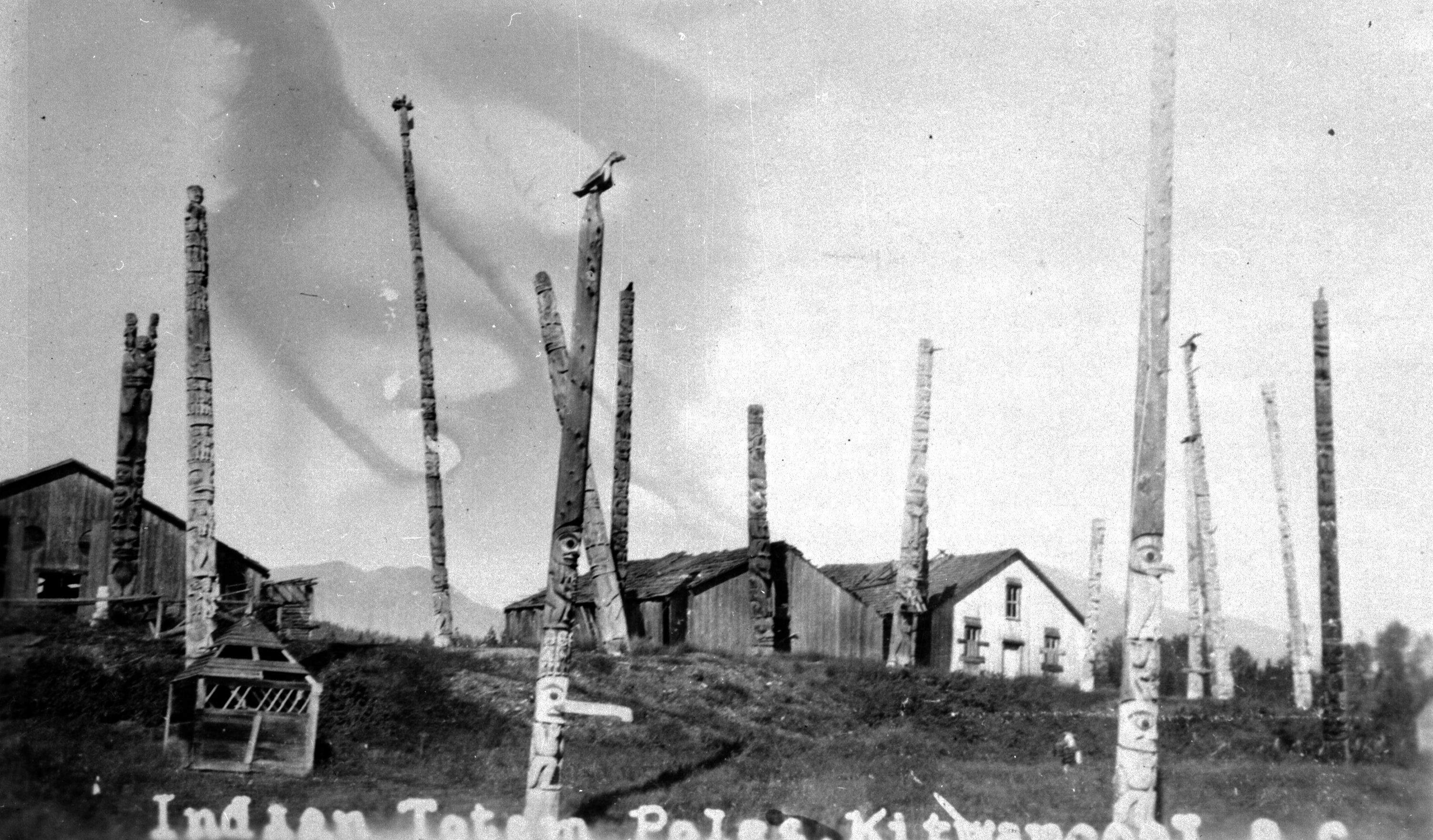 View of village houses and many poles.