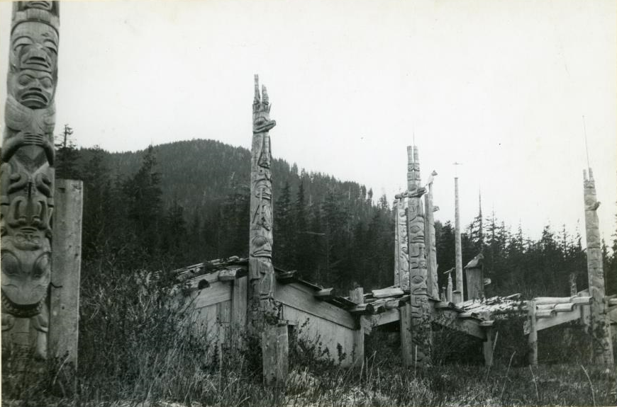 Village houses and house frontal poles.