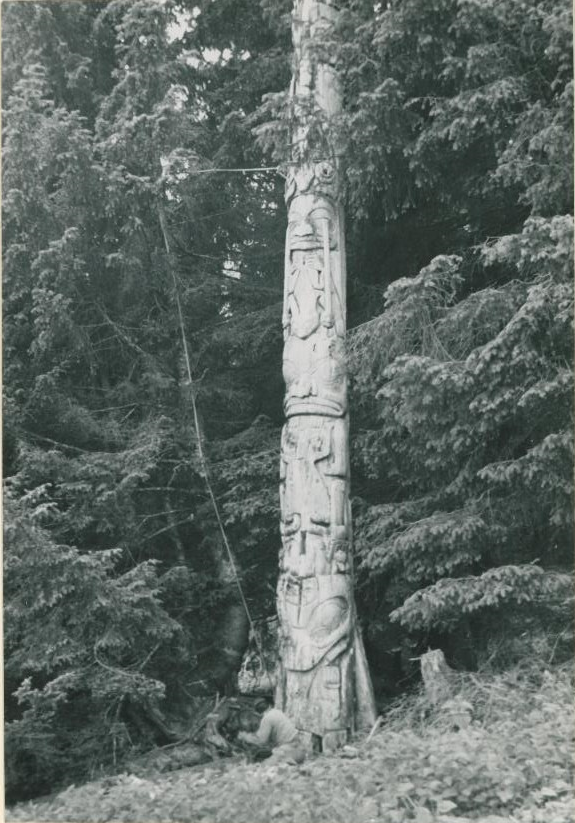 View of a pole standing among trees