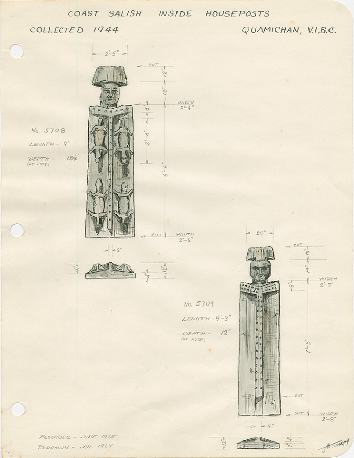 Drawings and dimensions of house posts by John Smyly.