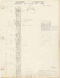 Dessin au crayon et dimensions du poteau par John Smyly.