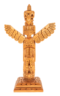 Miniature unpainted wooden thunderbird totem pole