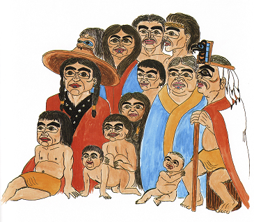 Drawing of many people of a village
