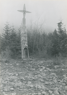 Entrance pole stands in a rocky area