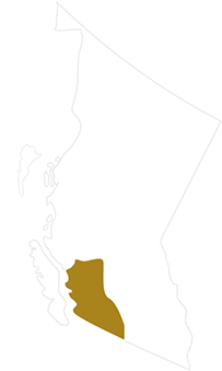 A map showing the Coast Salish Territory in the south-western corner of B.C.  just east of Vancouver Island