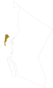 A map showing the location of the Haida territory: an island on the western coast of B.C. called Haida Gwaii