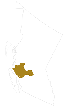A map showing the Kwakwa̱ka̱ʼwakw Territory in the western corner of B.C.  just north-east of Vancouver Island