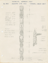 Pencil drawing and dimensions of the Kwakwaka'wakw pole by John Smyly.